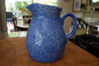 Coche Blue White Speckled Spongeware Stoneware Pitcher Made In Portugal By Eurog