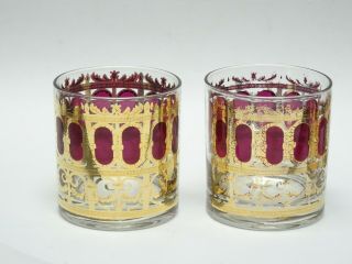 Set of 6 Culver Cranberry Scroll 22K Gold Lowball Tumblers Cocktail Glasses 3