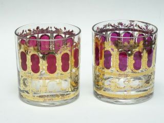 Set of 6 Culver Cranberry Scroll 22K Gold Lowball Tumblers Cocktail Glasses 4