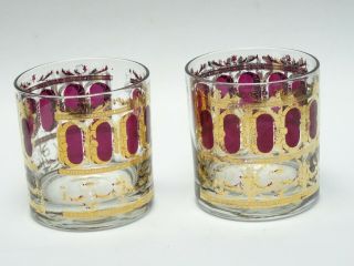 Set of 6 Culver Cranberry Scroll 22K Gold Lowball Tumblers Cocktail Glasses 5