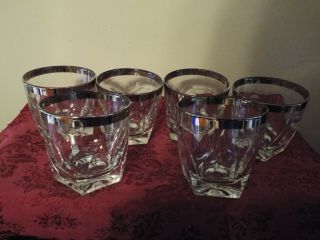 Set Of 6 Vintage Mcm Silver Rim Band Cocktail Glass Dorothy Thorpe Rocks