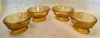 4 Pc.  Eapg Antique Pattern Glass Amber Two - Panel Berry,  Sherbet Dishes King 24