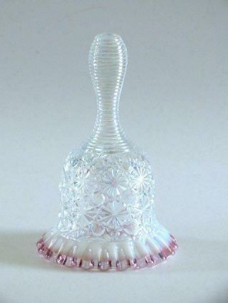 Fenton French Opalescent Daisy And Button Bell With Dusty Rose Edge