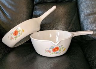 Set Of 2 Vtg Corning Ware Wildflower Sauce Pan Dish 2 1/2 Cup 6 1/2 In Pour