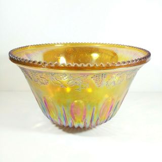 Vintage Indiana Grape Harvest Iridescent Marigold Carnival Glass Punch Bowl