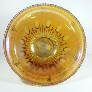Vintage Indiana Grape Harvest Iridescent Marigold Carnival Glass Punch Bowl 2