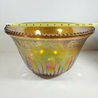 Vintage Indiana Grape Harvest Iridescent Marigold Carnival Glass Punch Bowl 4