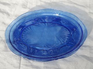 Vintage Cobalt Blue Royal Lace Hazel Atlas Glass Oval Platter