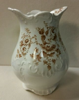 J H W & Sons Brown Transferware Hanley England Semi Porcelain Vase 5 "