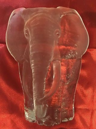 Elephant Art Glass Crystal Sculpture Signed By Mats Jonasson - Sweden 8 "