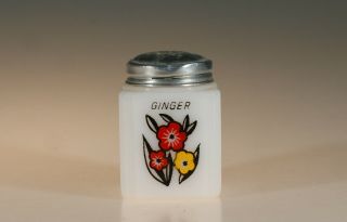 Vintage Tipp City Glass Yellow Flowers With Red Flowers Ginger Shaker C.  1939