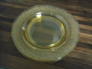 5 Old Vintage Yellow Depression Glass Luncheon Plates 8 1/2  Flowers Bows
