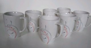 Set Of 7 Corelle Coordinates Splendor Porcelain 12 Ounce Mug Red/gray Swirl