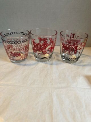 Vintage Hazel Atlas 1/2 Pint Red And Black Transportation Sour Cream Glasses - 3