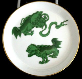 Wedgwood Chinese Tigers - Green Coaster Coupe Shaped Gold Trim Made In England