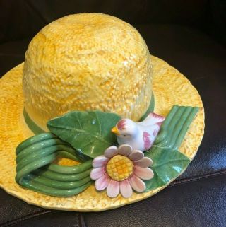 Seymour Mann Hand Crafted Ceramic Yellow Hat with Bird Made in Italy 2