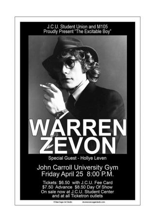 Warren Zevon 1980 Cleveland Concert Poster