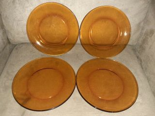 Vintage Duralex - Amber Glass - Bread/salad Plates - Set Of 4 - Made In France -