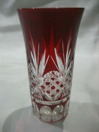 Vintage Bohemian Czech Red Ruby Clear Cut Crystal Cordial Shot Glass