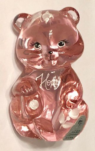 Fenton Limited Edition Pink Rose Hope Bear Figurine Hugs For You Glass Figurine