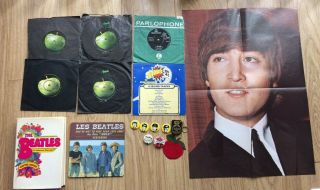 The Beatles - Joblot - 6 X Vinyl Records - Book - Badges Etc.