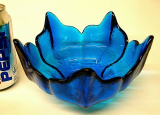 Mid - Century Viking Art Glass Lotus Bowl Epic Turquoise Blue 5 Spike Peaks