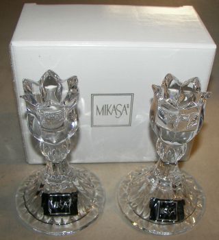 Mikasa Crystal Candle Holders Pair Nib Spring Ritual 5 "
