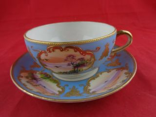 Nautical Tea Cup And Saucer,  Rs,  Made In Japan,  Ocean,  Palm Trees,  Birds