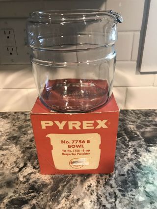Vintage Pyrex Flameware 6 Cup Coffee Pot Bowl,  7756 - B Nos Orig Box