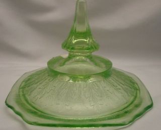 Green Glass Square Candy Dish Lid Only,  Round 4 " - Finial Is 2.  5 " - -
