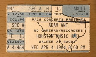 1984 Adam Ant / The Romantics Houston Concert Ticket Stub Strip Goody Two Shoes