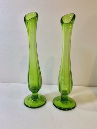 8 " Vintage Green Depression Glass Bud Vases