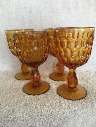 Fenton Amber Thumbprint Pattern Water Goblets,  Set Of Four,  6 1/2 " High