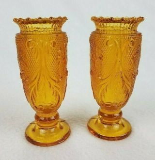 Vintage Set Of Amber Indiana Sandwich Glass - 3.  75 " Tall - Candlestick Holders
