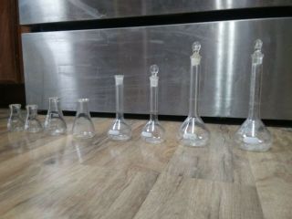 Vintage Pyrex Glass Laboratory Glass Lab Volumetric Flasks 25ml 10ml 50ml
