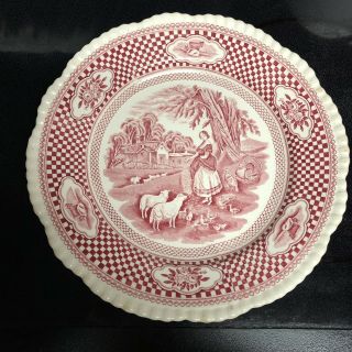 Antique Wm.  Adams & Sons Old English Rural Scenes Red Dinner Plate