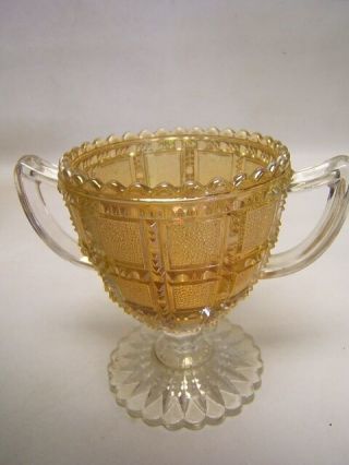 Imperial Glass " Beaded Block " Sugar Bowl Amber Color 4 " Tall Vgc