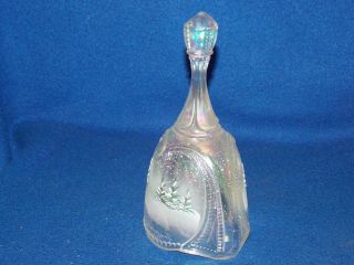 Handpainted Fenton Opalescent Snow Scene W/ Pine Trees Cardinal Signed Bell 95th 5