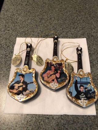 A Set Of 3 Elvis Guitar Ornaments “back In Tupelo”,  The Desire,  “the Moves”