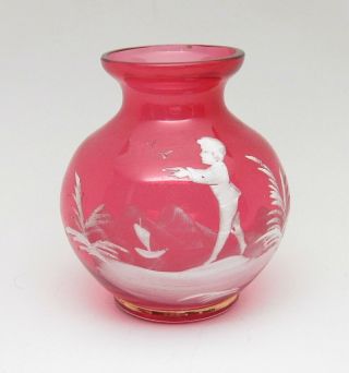 Vintage Mary Gregory Cranberry 4 " Hand Painted Vase