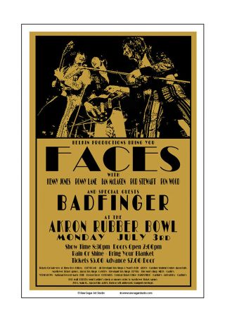 Faces / Badfinger / Rod Stewart 1972 Akron Concert Poster