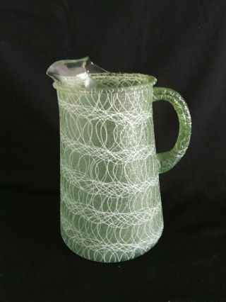 Vintage Mid Century GREEN Color Craft Spaghetti String Pitcher and Cups MCM 2