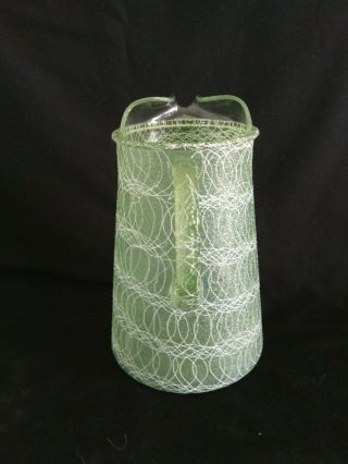 Vintage Mid Century GREEN Color Craft Spaghetti String Pitcher and Cups MCM 3