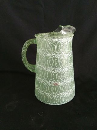 Vintage Mid Century GREEN Color Craft Spaghetti String Pitcher and Cups MCM 4