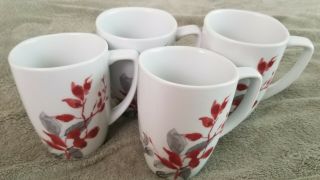 4 Corelle Coordinates Kyoto Leaves Cup Mug Porcelain Red Leaves 4.  25 " Tall 12 Oz