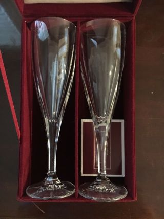 Nib Godinger Handcrafted “crystal Legends” Champagne Flutes In A Red Velvet Box