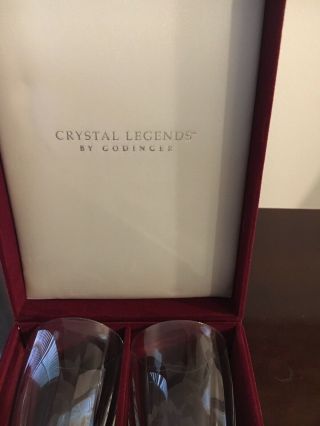 NIB GODINGER Handcrafted “Crystal Legends” Champagne Flutes in a Red Velvet Box 2