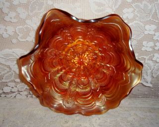 Early Millersburg Rosalind Marigold Carnival Glass 9.  5 Inch Ruffled Bowl