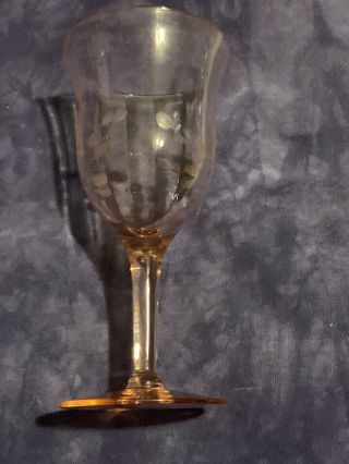 Vintage Pink Depression Glass Etched Floral Wine Goblet