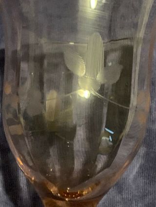 Vintage Pink Depression Glass Etched Floral Wine Goblet 2